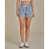 imageluvamia Jean Shorts for Women High Waisted Pull On Drawstring Elastic Waist Trendy Stretchy Denim Jorts Summer ShortsRoadknight Blue