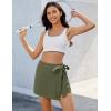 imageluvamia Skorts for Woman Trendy High Waisted Wrap Elastic Waist Pocket Fast Dry Hiking Tennis Golf Gym Skirt with ShortsArmy Green