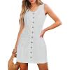 imageluvamia Denim Dresses for Women Sleeveless Stretchy Jean Summer Casual Western Short Button Down Dress with Patch PocketCream White