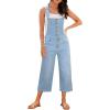 imageluvamia Denim Overalls for Women Stretchy Capri Jean Jumpsuit Loose Fit Summer Cropped Wide Leg Button Front Bib OverallCool Blue