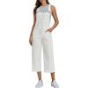 imageluvamia Denim Overalls for Women Stretchy Capri Jean Jumpsuit Loose Fit Summer Cropped Wide Leg Button Front Bib OverallCream White