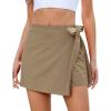 imageluvamia Skorts for Woman Trendy High Waisted Wrap Elastic Waist Pocket Fast Dry Hiking Tennis Golf Gym Skirt with ShortsKhaki