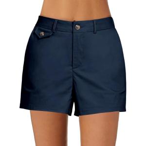 imageluvamia Dress Shorts for Women Trendy High Waisted Business Causal Summer Elastic Waist Trouser Shorts with PocketsDark Blue