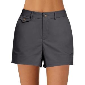 imageluvamia Dress Shorts for Women Trendy High Waisted Business Causal Summer Elastic Waist Trouser Shorts with PocketsGrey