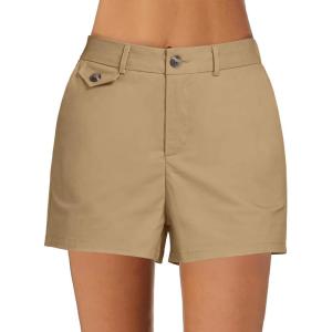 imageluvamia Dress Shorts for Women Trendy High Waisted Business Causal Summer Elastic Waist Trouser Shorts with PocketsLight Khaki