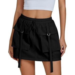 imageluvamia Skorts for Woman High Waisted Cargo Pocket Elastic Waist Fast Dry Casual Hiking Tennis Sports Skirts with ShortsBlack