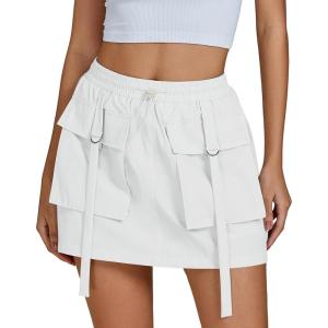 imageluvamia Skorts for Woman High Waisted Cargo Pocket Elastic Waist Fast Dry Casual Hiking Tennis Sports Skirts with ShortsCream White