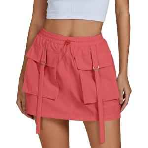 imageluvamia Skorts for Woman High Waisted Cargo Pocket Elastic Waist Fast Dry Casual Hiking Tennis Sports Skirts with ShortsDeep Sea Coral