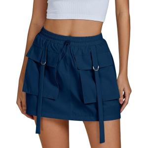 imageluvamia Skorts for Woman High Waisted Cargo Pocket Elastic Waist Fast Dry Casual Hiking Tennis Sports Skirts with ShortsMidnight Blue