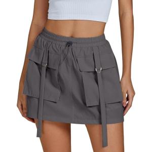 imageluvamia Skorts for Woman High Waisted Cargo Pocket Elastic Waist Fast Dry Casual Hiking Tennis Sports Skirts with ShortsPavement Gray