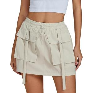 imageluvamia Skorts for Woman High Waisted Cargo Pocket Elastic Waist Fast Dry Casual Hiking Tennis Sports Skirts with ShortsTurtledove