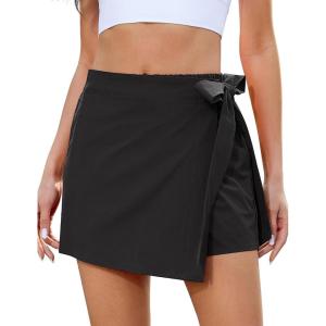 imageluvamia Skorts for Woman Trendy High Waisted Wrap Elastic Waist Pocket Fast Dry Hiking Tennis Golf Gym Skirt with ShortsBlack