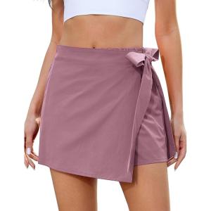 imageluvamia Skorts for Woman Trendy High Waisted Wrap Elastic Waist Pocket Fast Dry Hiking Tennis Golf Gym Skirt with ShortsDusty Orchid