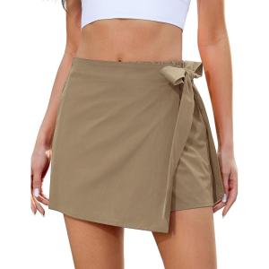 imageluvamia Skorts for Woman Trendy High Waisted Wrap Elastic Waist Pocket Fast Dry Hiking Tennis Golf Gym Skirt with ShortsKhaki