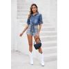 imageluvamia Denim Tops for Women Trendy Button Down Denim Shirt Tie Front Blouse 34 Sleeve Jean Chambray Crop Top CardiganClassic Blue