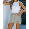 imageluvamia Skorts Skirts for Women Denim Mini Skirt Side Slit with High Waisted Jean Shorts StretchyVintage Light Blue