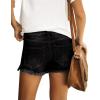 imageluvamia Womens Casual Mid Rise Denim Shorts Stretch Ripped Raw Hem Jean ShortsBlack