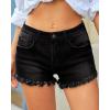 imageluvamia Womens Casual Mid Rise Denim Shorts Stretch Ripped Raw Hem Jean ShortsBlack