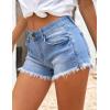 imageluvamia Womens Casual Mid Rise Denim Shorts Stretch Ripped Raw Hem Jean ShortsIndigo Blue Tides
