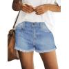 imageluvamia Womens Casual Mid Rise Denim Shorts Stretch Ripped Raw Hem Jean ShortsIndigo Blue Tides