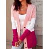 imageluvamia Womens Long Sleeve Open Front Buttons Cable Knit Pocket Sweater CardiganB Pinkish Block