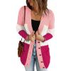 imageluvamia Womens Long Sleeve Open Front Buttons Cable Knit Pocket Sweater CardiganB Pinkish Block