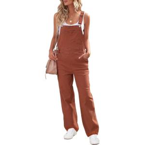 imageluvamia Overalls Women Loose Fit Denim Bib Baggy Overall Jumpsuit Straight Wide Leg Stretchy Jean Pants FashionBrick Red