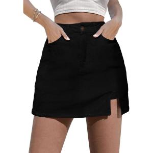 imageluvamia Skorts Skirts for Women Denim Mini Skirt Side Slit with High Waisted Jean Shorts StretchyTrue Black