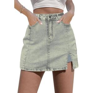 imageluvamia Skorts Skirts for Women Denim Mini Skirt Side Slit with High Waisted Jean Shorts StretchyVintage Light Blue