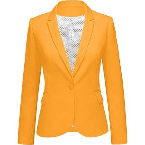imageluvamia Womens Long Sleeve Formal Notch Lapel Button Down Blazer Pockets JacketRadiant Yellow