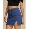 imageluvamia Jean Skirts for Women Denim High Waisted Stretchy Denim Skirt with Slit Trendy Casual Slim Fit Short SkirtsClassic Blue