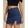 imageluvamia Jean Skirts for Women Denim High Waisted Stretchy Denim Skirt with Slit Trendy Casual Slim Fit Short SkirtsDark Blue