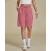 imageluvamia Sweat Shorts for Women Pull On Casual Athletic Bermuda Shorts Drawstring Cotton Long SweatShorts with PocketsCoral