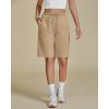 imageluvamia Sweat Shorts for Women Pull On Casual Athletic Bermuda Shorts Drawstring Cotton Long SweatShorts with PocketsLight Khaki