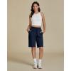 imageluvamia Sweat Shorts for Women Pull On Casual Athletic Bermuda Shorts Drawstring Cotton Long SweatShorts with PocketsNavy Blue