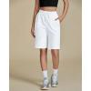 imageluvamia Sweat Shorts for Women Pull On Casual Athletic Bermuda Shorts Drawstring Cotton Long SweatShorts with PocketsWhite