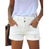 imageluvamia Womens Ripped High Waisted Denim Shorts Stretchy Cuffed Hem Jean ShortsM Chalk White