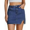 imageluvamia Jean Skirts for Women Denim High Waisted Stretchy Denim Skirt with Slit Trendy Casual Slim Fit Short SkirtsClassic Blue