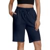 imageluvamia Sweat Shorts for Women Pull On Casual Athletic Bermuda Shorts Drawstring Cotton Long SweatShorts with PocketsNavy Blue