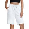 imageluvamia Sweat Shorts for Women Pull On Casual Athletic Bermuda Shorts Drawstring Cotton Long SweatShorts with PocketsWhite