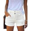 imageluvamia Womens Ripped High Waisted Denim Shorts Stretchy Cuffed Hem Jean ShortsM Chalk White