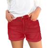 imageluvamia Womens Ripped High Waisted Denim Shorts Stretchy Cuffed Hem Jean ShortsRed