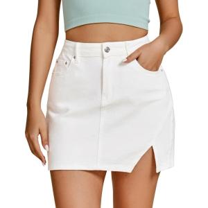 imageluvamia Jean Skirts for Women Denim High Waisted Stretchy Denim Skirt with Slit Trendy Casual Slim Fit Short SkirtsCream White