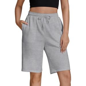 imageluvamia Sweat Shorts for Women Pull On Casual Athletic Bermuda Shorts Drawstring Cotton Long SweatShorts with PocketsHeather Grey