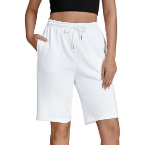 imageluvamia Sweat Shorts for Women Pull On Casual Athletic Bermuda Shorts Drawstring Cotton Long SweatShorts with PocketsWhite
