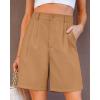 imageluvamia Bermuda Shorts for Women Dressy Casual High Waisted Summer Work Elastic Waist Pleated Dress Shorts with PocketsCamel