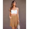 imageluvamia Bermuda Shorts for Women Dressy Casual High Waisted Summer Work Elastic Waist Pleated Dress Shorts with PocketsCamel