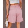 imageluvamia Bermuda Shorts for Women Dressy Casual High Waisted Summer Work Elastic Waist Pleated Dress Shorts with PocketsPink