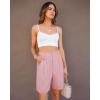 imageluvamia Bermuda Shorts for Women Dressy Casual High Waisted Summer Work Elastic Waist Pleated Dress Shorts with PocketsPink