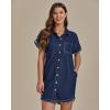 imageluvamia Denim Dress for Women Button Down Short Sleeves Casual Summer Jean Shirt Dresses with Pockets Frayed HemDarkness Blue